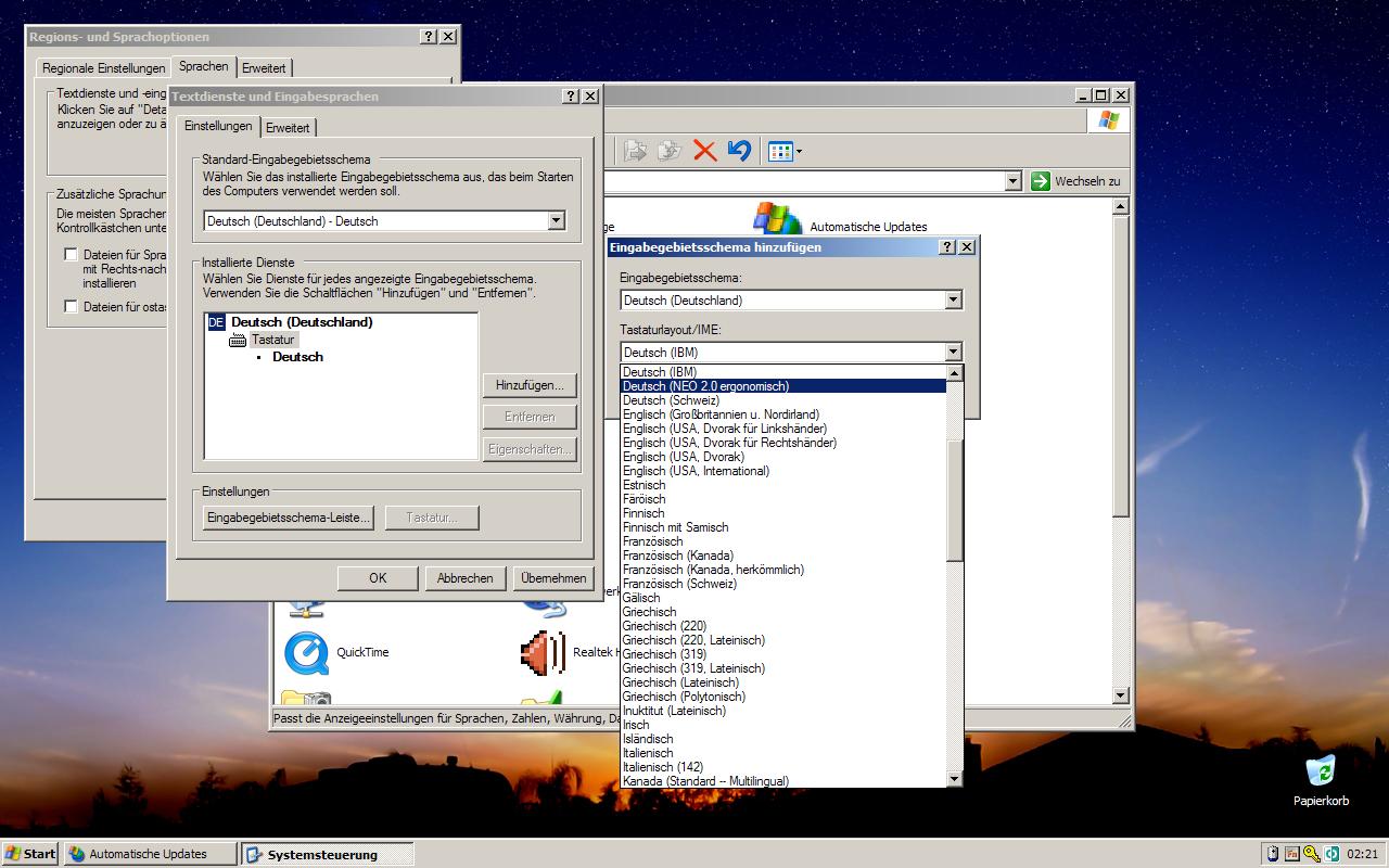 Auswahl des kbdneo-Treibers für Neo unter Windows XP.